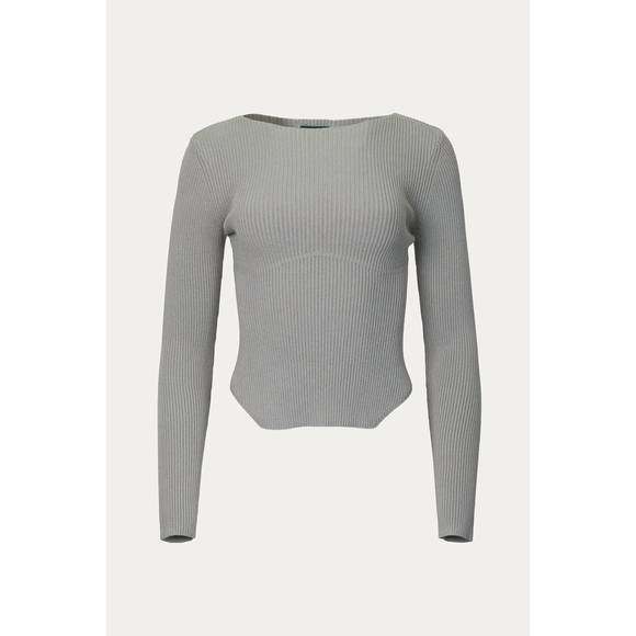 NEW GEEL domo ribbed viscose-crepe sweater top in fog - Picture 2 of 3